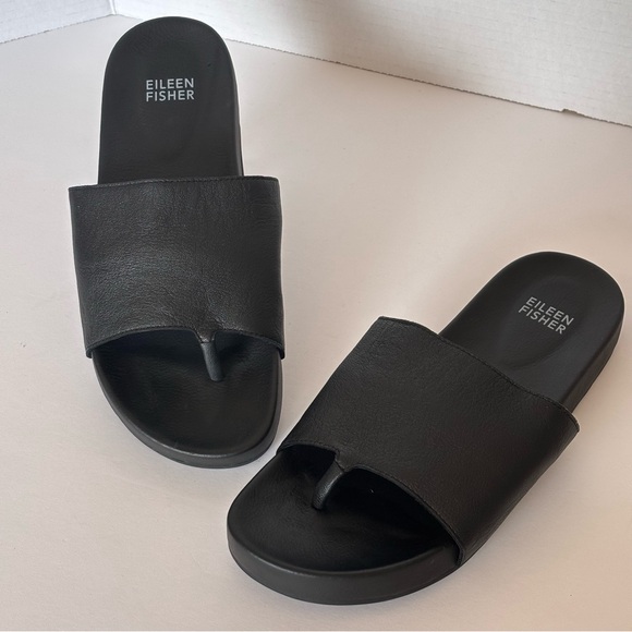 Eileen Fisher Shoes - Eileen Fisher Women's Black Leather Toe Ring Sandals Size 7.5